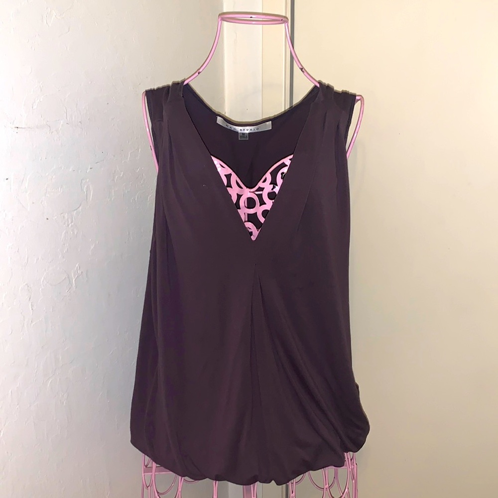 🎁Like New Max Studio Brown/Gr sleeveless crossover blouse #6707T39-Medium (8-10)